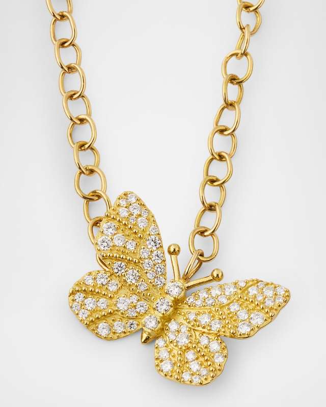 18K Yellow Gold Medium Diamond Butterfly Necklace
